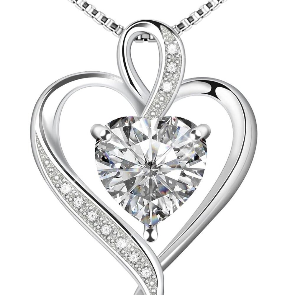 Sterling Silver Heart Necklace with Cubic Zirconia for Women Gift Jewelry